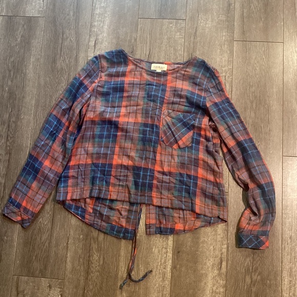 Anthro. Cloth & Stone Plaid Lace Up Pocket Shirt M - Picture 3 of 6